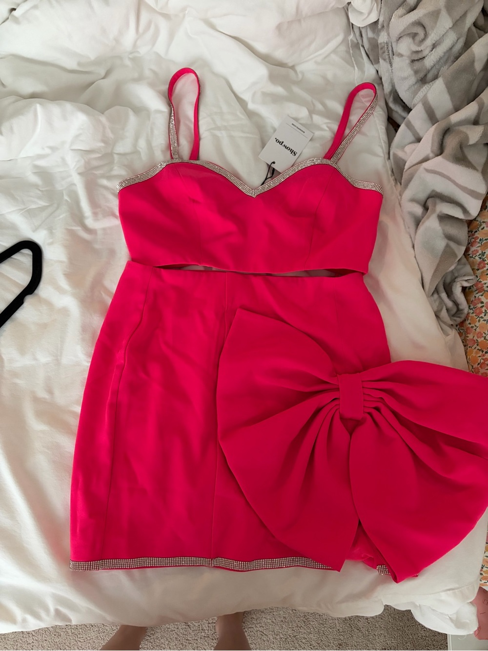 Showpo Neon Pink Two-Piece Mini Dress with Large Bow